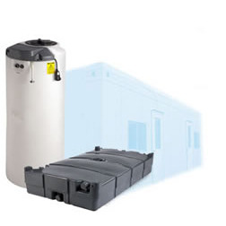 Freshwater tank and waste holding tank for an office trailer water system